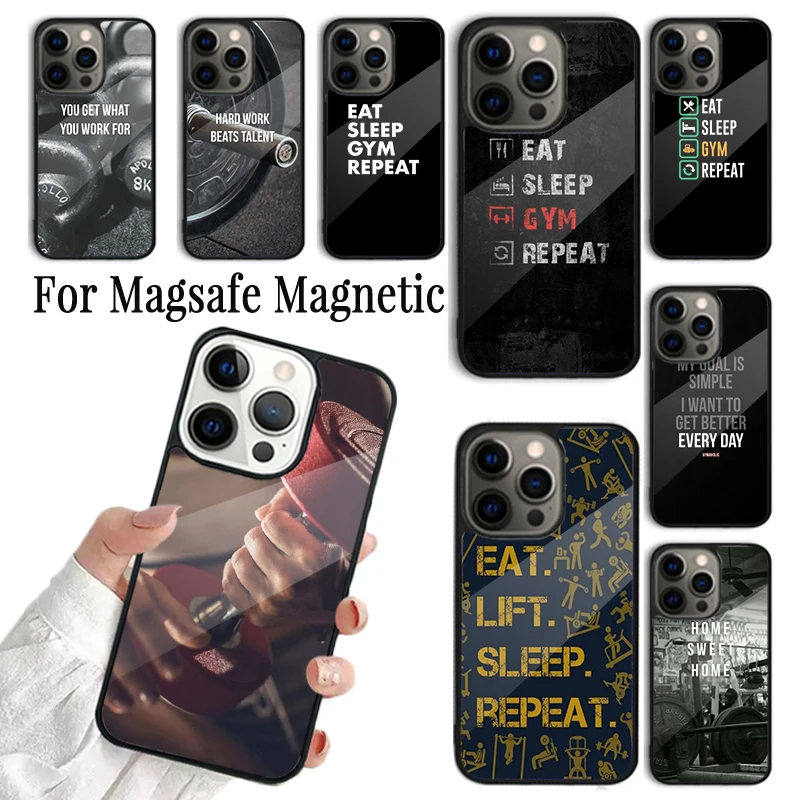 Coque Phone Case For iPhone 16 15 14 13 12 11 Pro Max Plus Magsafe Magnetic Wireless Charging Cover Motivational Gym Fitness