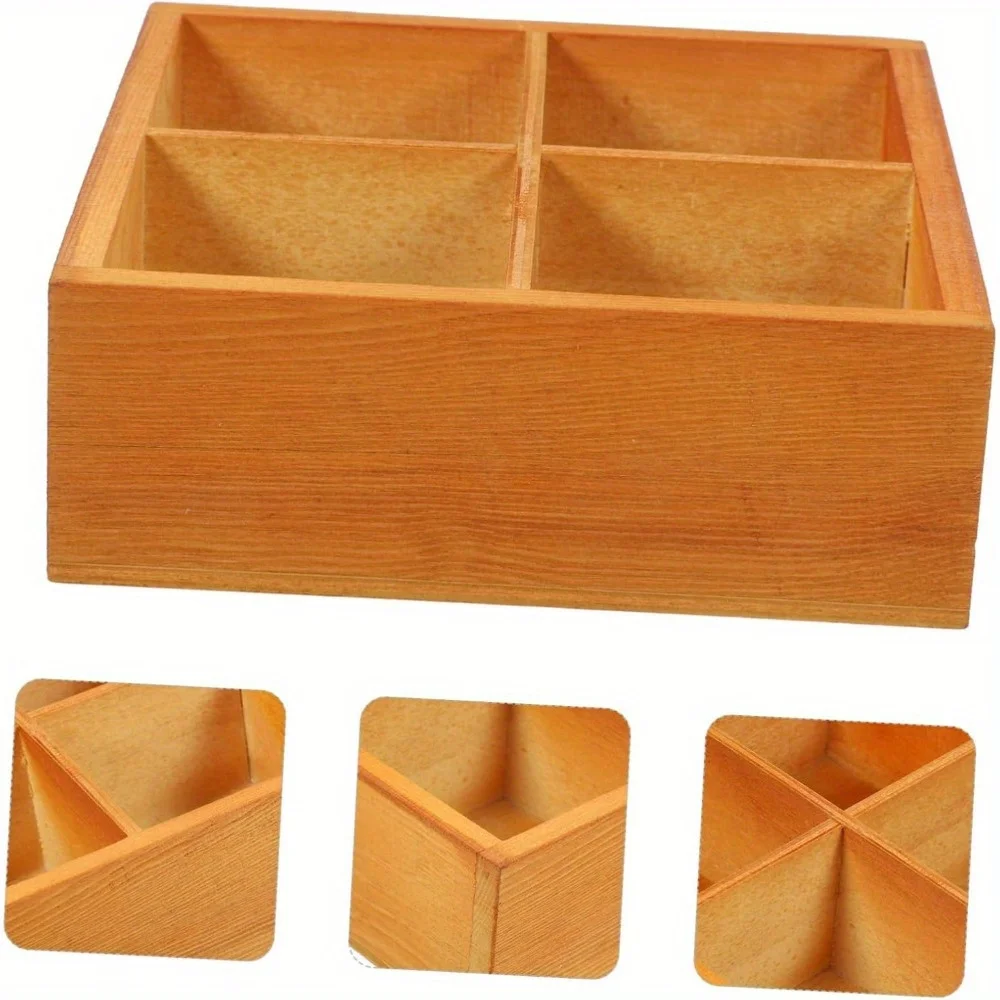 1PC Multifunctional Storage Box Dried Fruit Tray Compartment Planter Wood Veggie Tray 4 Compartment Wood Tray