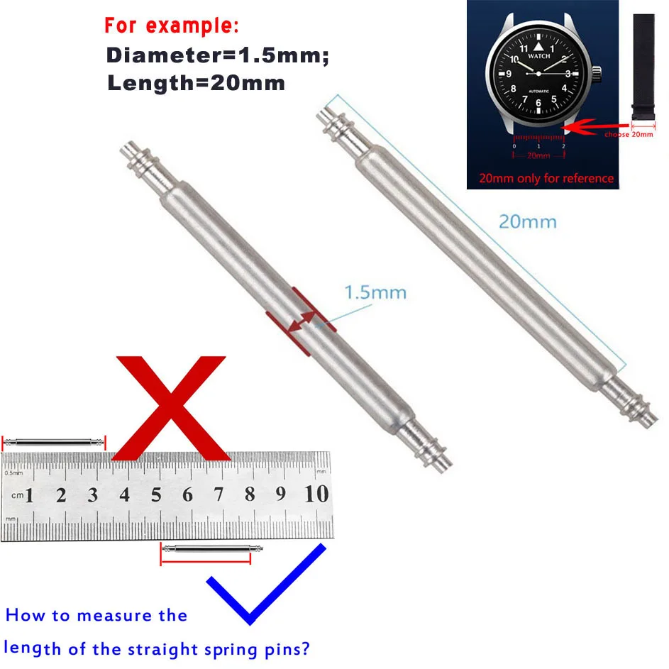 Set of 180PCS Full Stainless Steel Watch Strap Spring Bar 1.3mm 1.5mm 1.8mm Watch Band Lug Connect Spring Pins Bars Rod