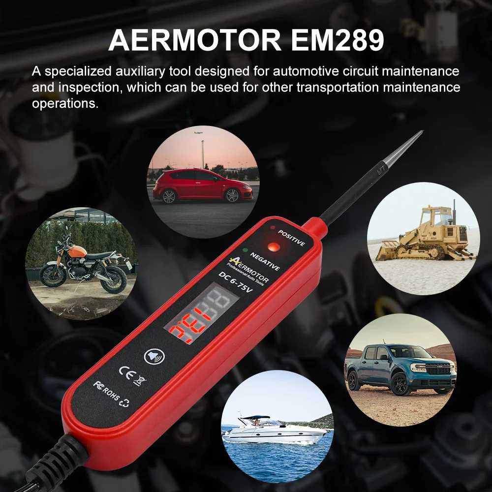 Aermotor سيارة اختبار الضوء مع تيار مستمر 6-75 فولت LED عرض الجهد الرقمي اقلام الفحص الكهربائية EM289 سيارة ماس كهربائى أداة تشخيص