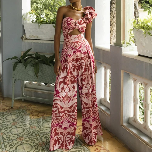 Imagen 2 del producto Flaxmaker 2024 Traje de baño de una pieza de un hombro y pantalones Liquidación Vestido de traje al por mayor