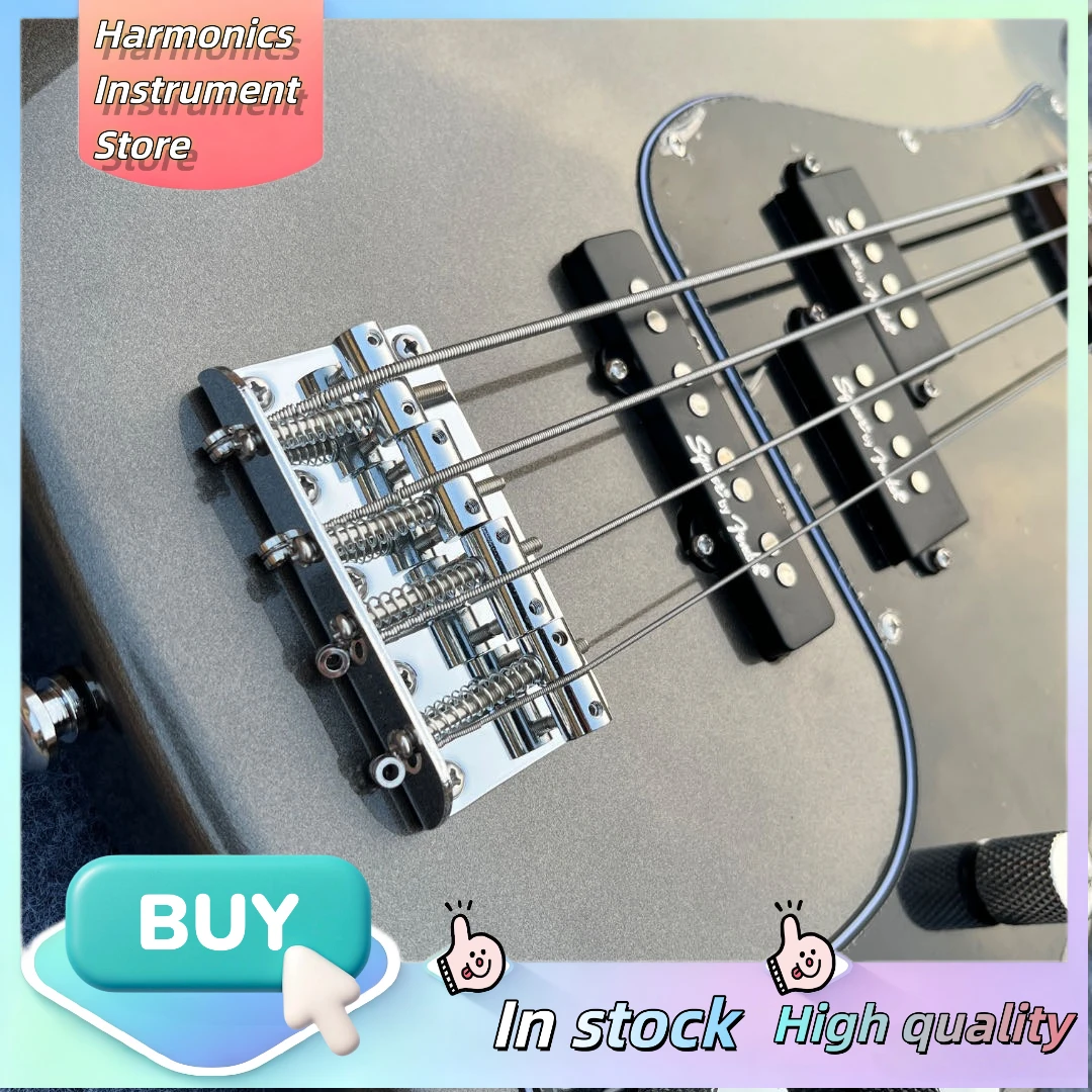 Bass 4 String Metallic Sparkle Gray Black Poplar Body Laurel Fretboard Rich Low Frequencies with Strong Infectivity