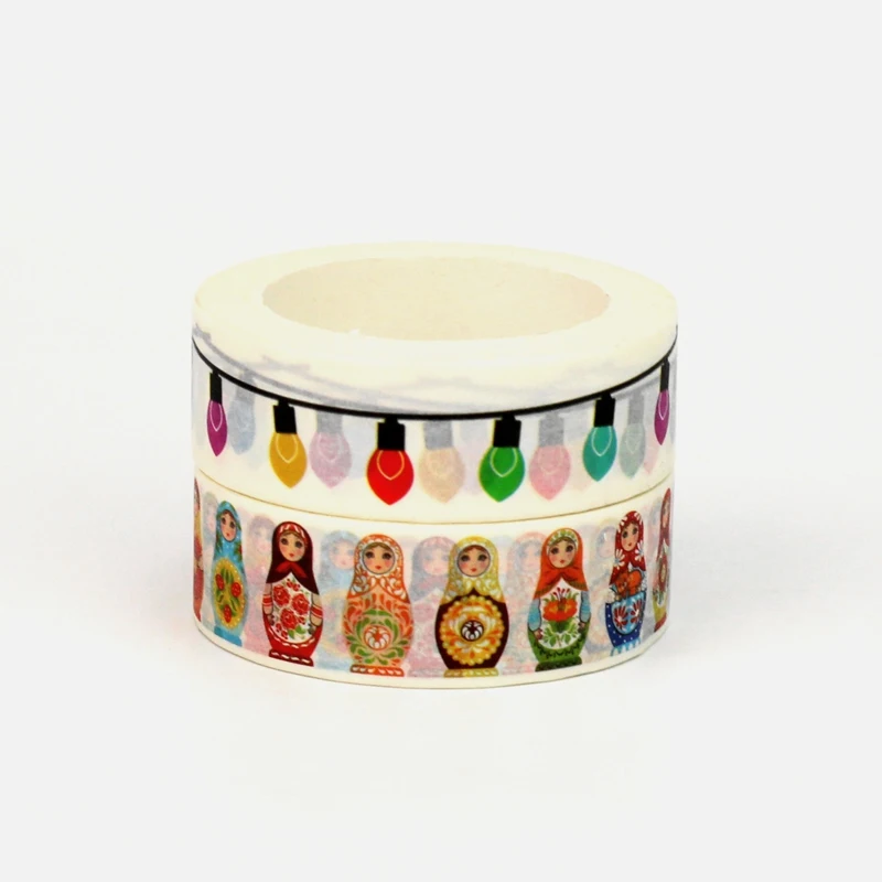 NEW 1PC 10M Decorative Matryoshka Dolls Lights Washi Tape Set for Scrapbooking Adhesive Masking Tape Cute Jounaling Stationery