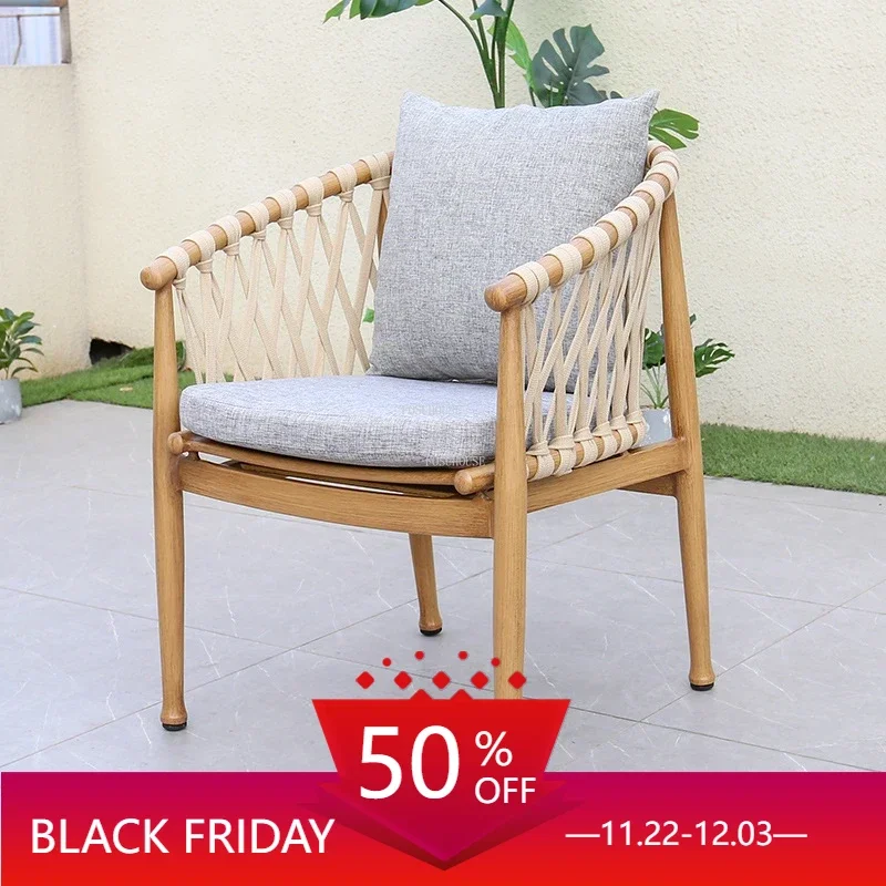 Balcony Aluminum Outdoor Chairs Modern Leisure Woven Rope Beach Chairs Home Patio Garden Backrest Armchair Outdoor Furniture