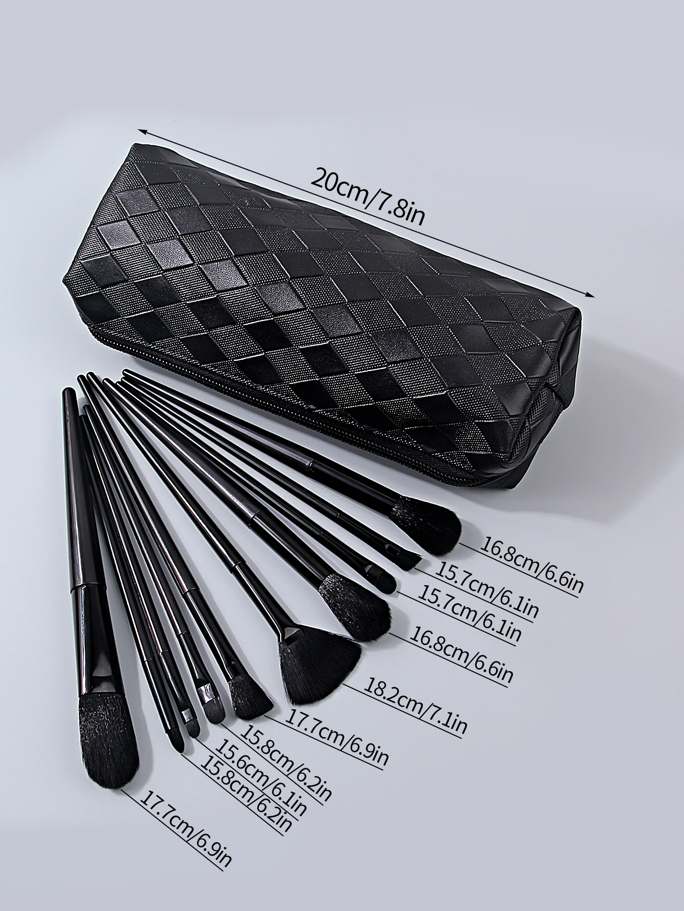 10 pçs todo preto pó solto blush contorno sombra escova conjunto de escova de maquiagem + 1 pçs saco de armazenamento simples e portátil