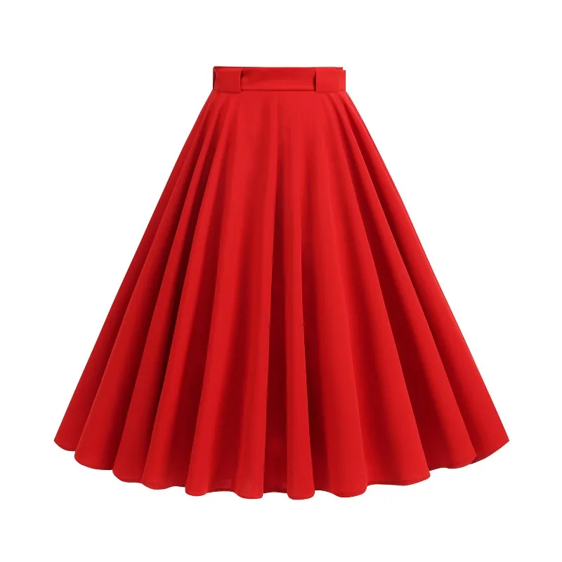 2025 New Spring Summer Vintage Swing Mini Red Plain Skirts Streetwear Women High Waist A-Line Belted Casual Elegant Puffy Skirt