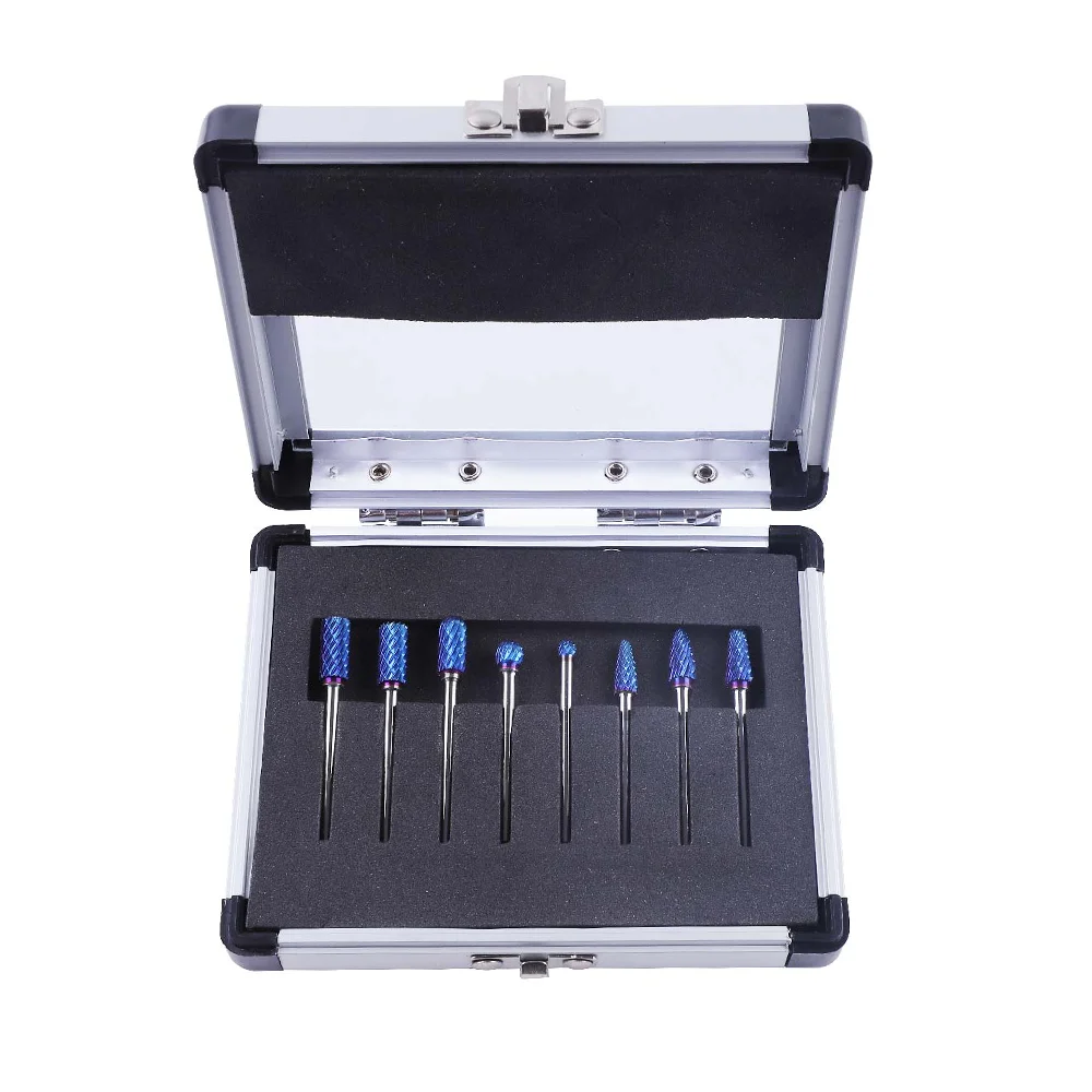 Custom Blue Nano Coating 8pcs Rotary Point Recycling Tungsten Drill Bit Carbide Burr Set