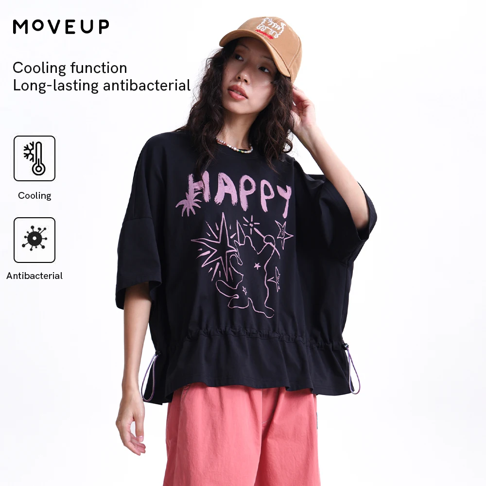 

Женская футболка MOVEUP с принтом, весна 2026, новая модная офисная модель с круглым вырезом, укороченная, свободного кроя, с завязками по низу, повседневный топ 3ELC10531