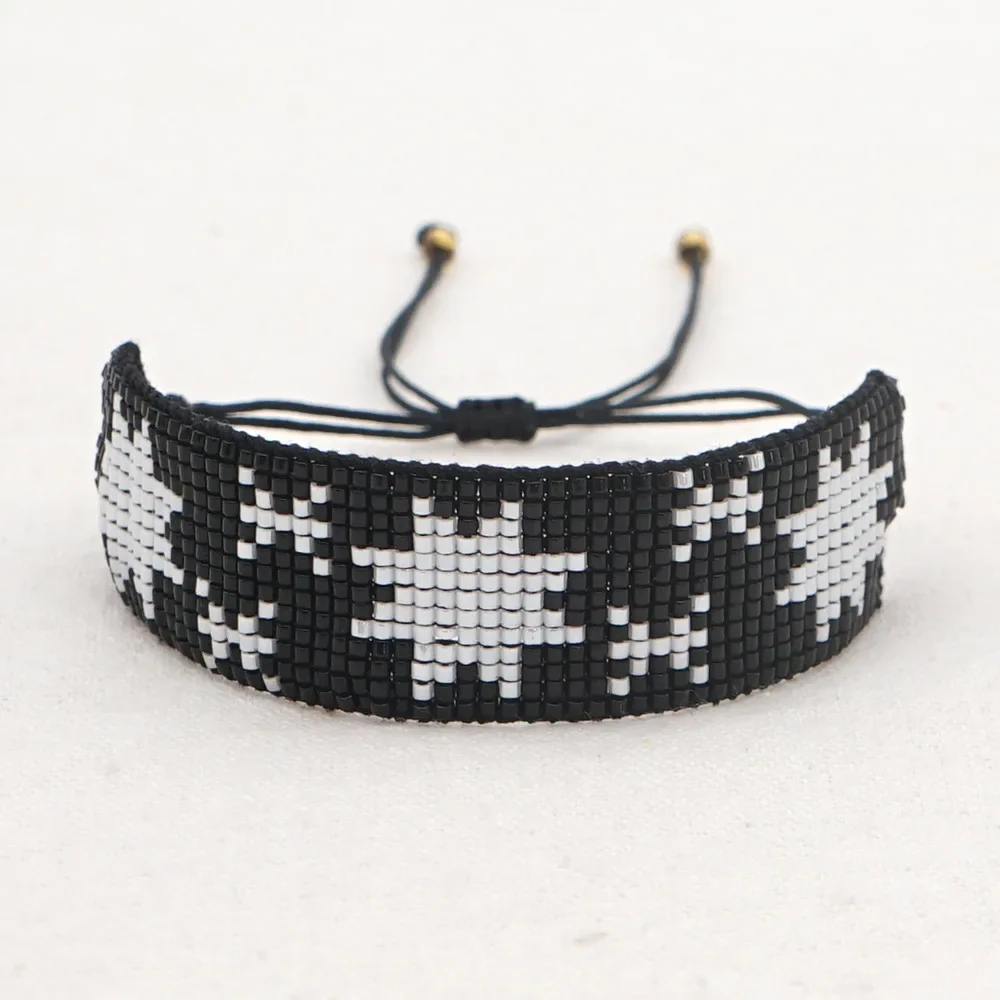 Rice bead bracelet Vintage Trendy Minimalist  Snowflake Pattern Creative  Hand knitting Bohemia Adjustable Beaded bracelet