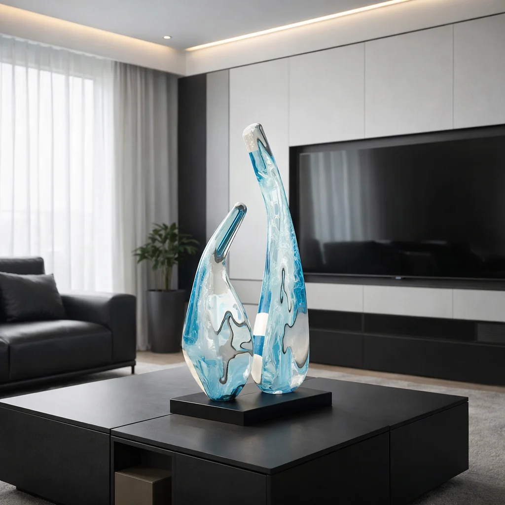 %R  Resin Blue White Texture Abstract Sculpture Modern Home Living Room High Quality Decorative Ornament！