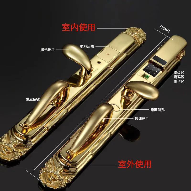Villa fingerprint lock large size double door copper embroidered steel anti-theft outdoor waterproof smart lock