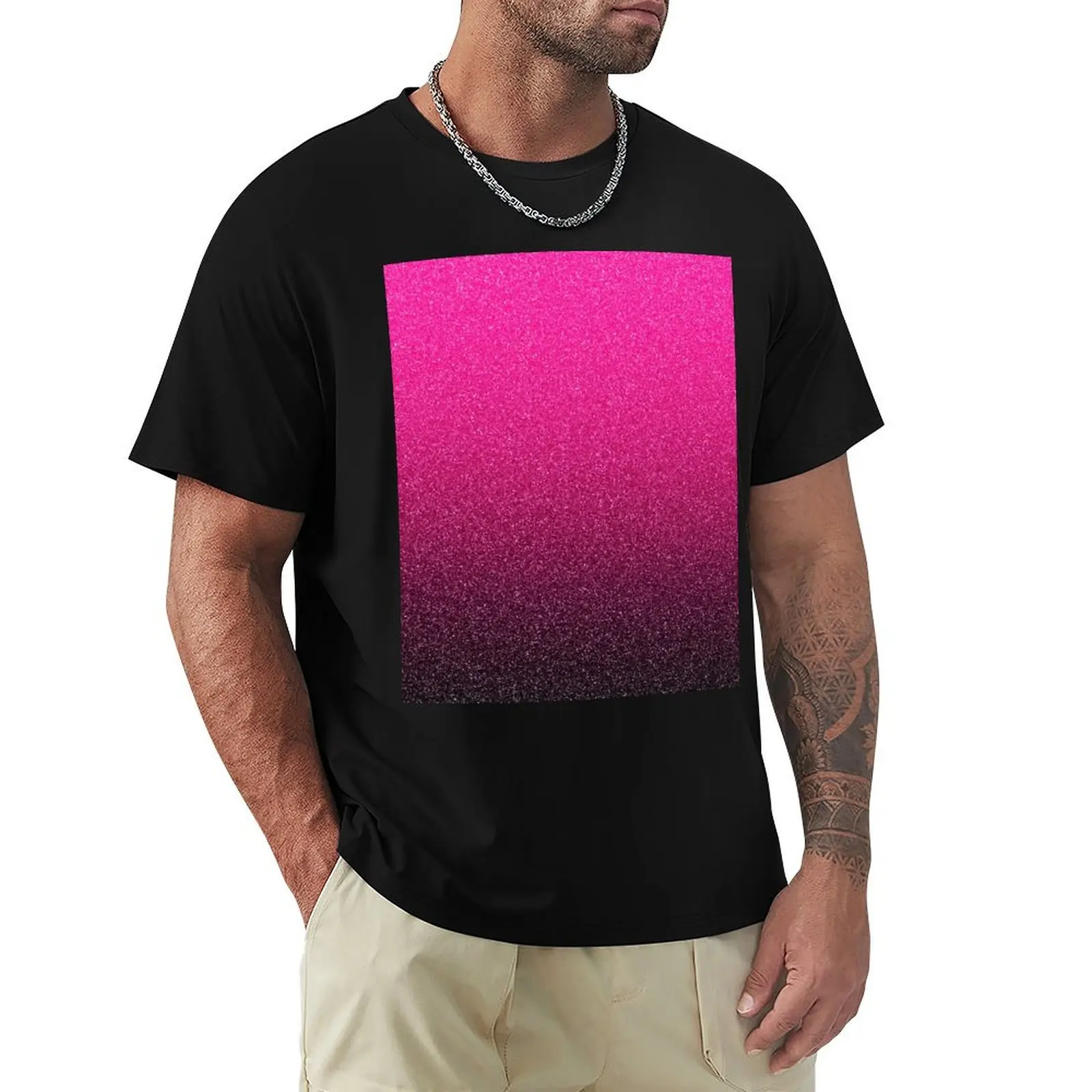 

Pink To Black Gradient Glitter Design T-Shirt Luxury man sweat t shirts for men