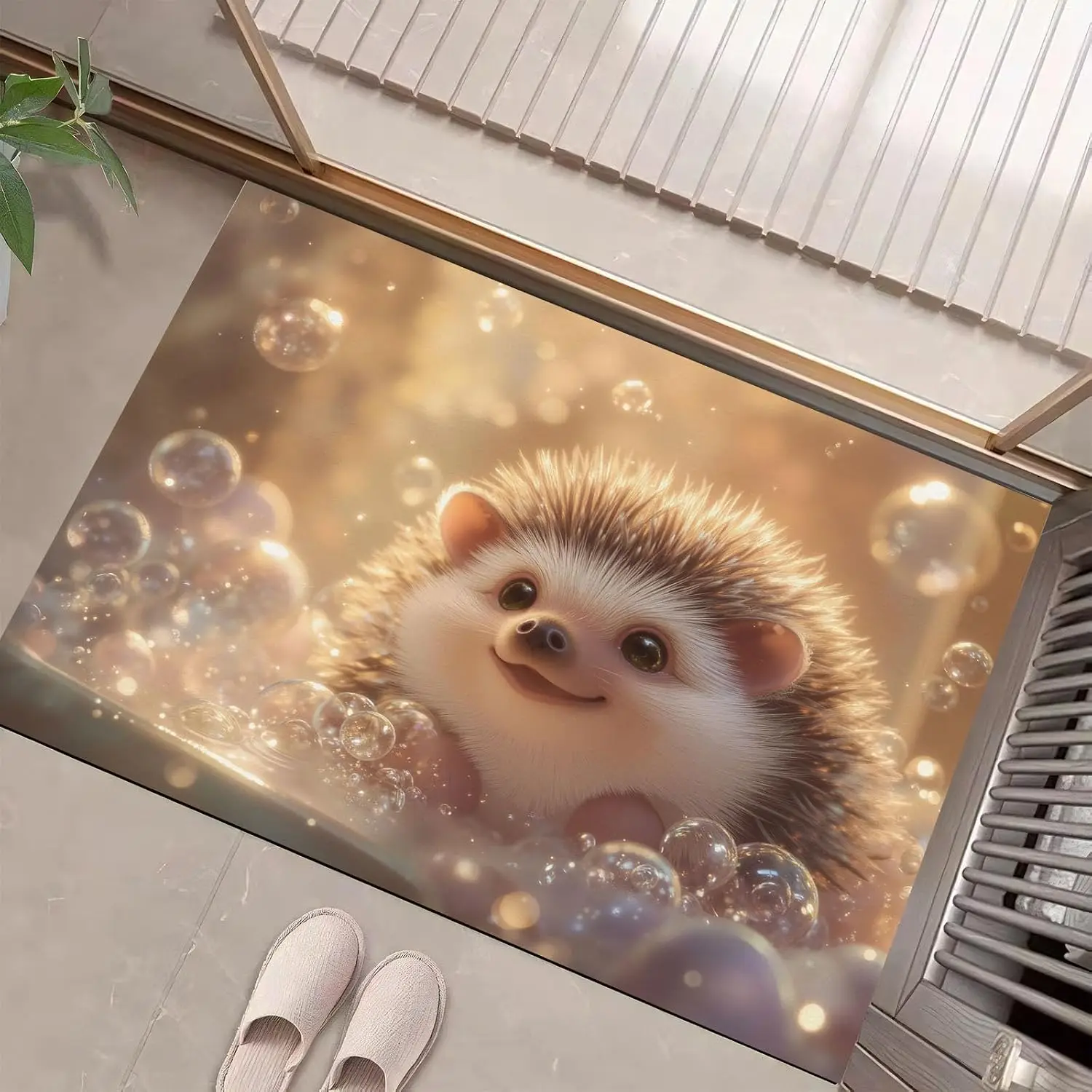 Cute Hedgehog Bubble Door Mat, Adorable Animal Floor Rug, Funny Bathroom Entrance Carpet, Non-slip Washable Home Decor