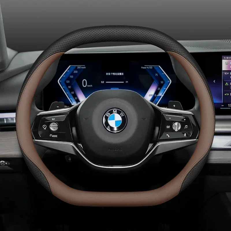 2026 For BMW Car Steering Wheel Cover Perforated Napa Leather Stain‑Resistant Comfort Grip Dual D‑Shape Steering Wheel Protector