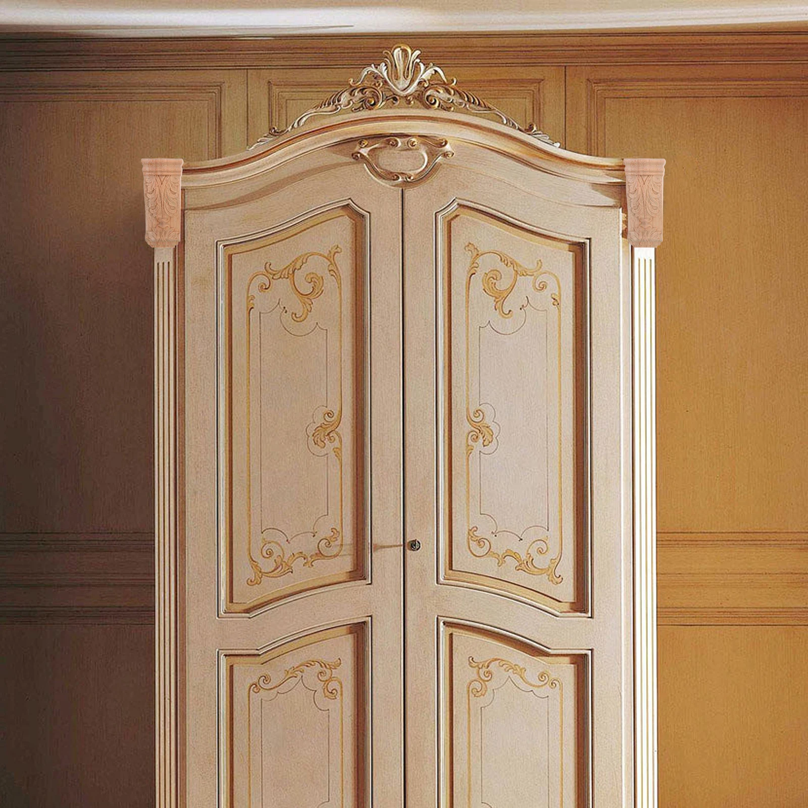 

2pcs Wood Carved Corbels For Doorway European Corners Appliques Handcrafted Wood Carving Decals Roman Column Corner Flower Decor