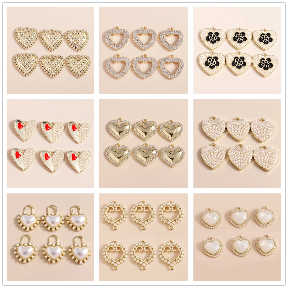 4pcs Elegant Crystal Love Imitation Pearl Hearts Charms for Earrings Bracelets Keychain Pendants of Necklace Jewelry Accessories