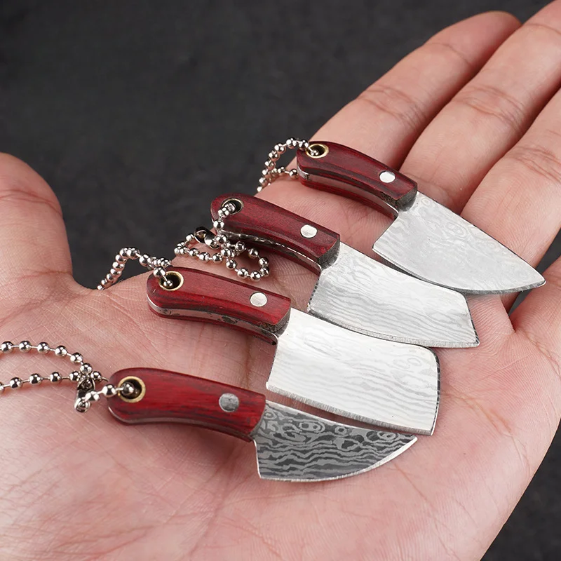 Outdoor Small Straight Knife with Stainless Steel Blade and Leather Cover, Travel Camping Tools, Holiday Gift, Keychain, Pendant