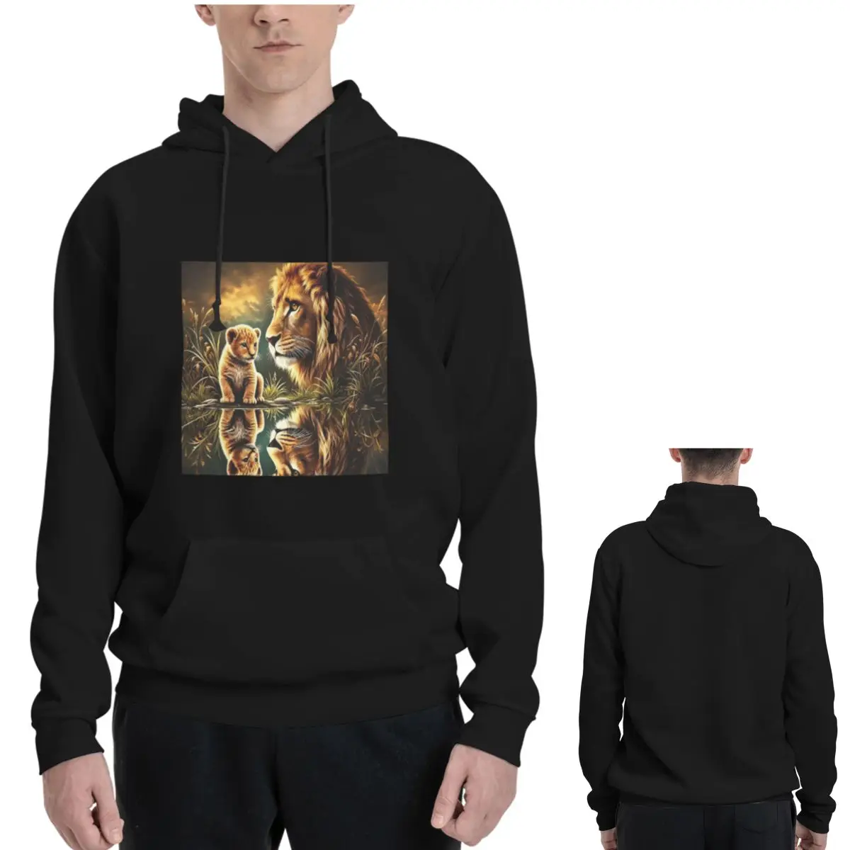 Lion Reflection On The River Hoodies Men's Women Casual Pullover Sweatshirts Hip Hop Long Sleeve Clothing Autumn Winter