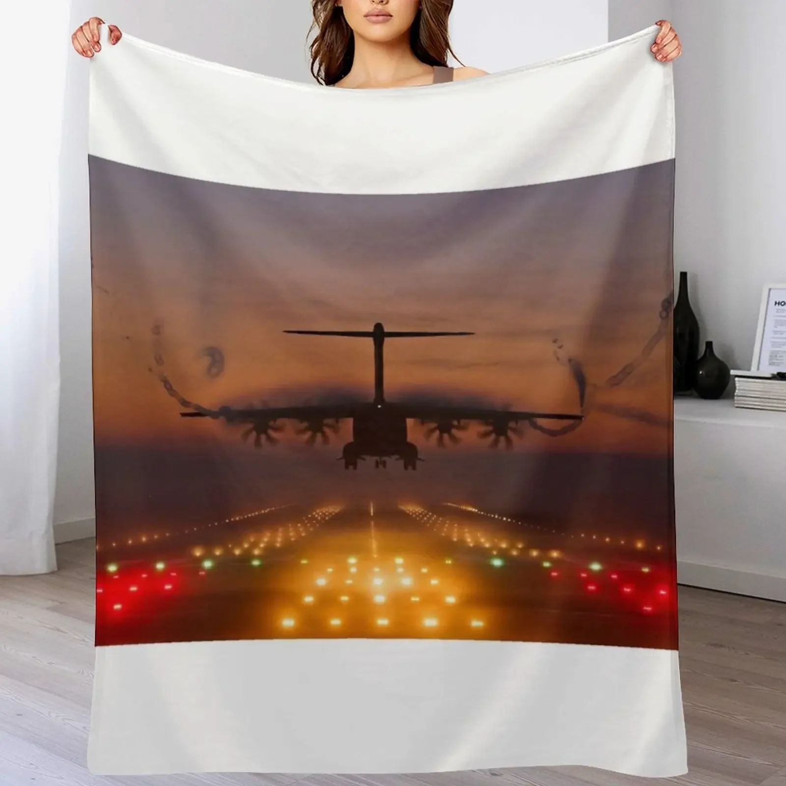 Atlas A400M Sunset Landing Throw Blanket Hair Plaid on the sofa Blankets