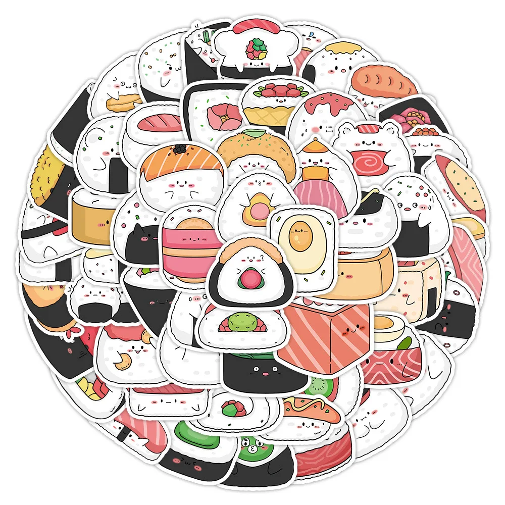 60pcs Rice Balls and Sushi Family Graffiti Mobile Phone Water Cup Notebook Suitcase Decoration Waterproof Sticker