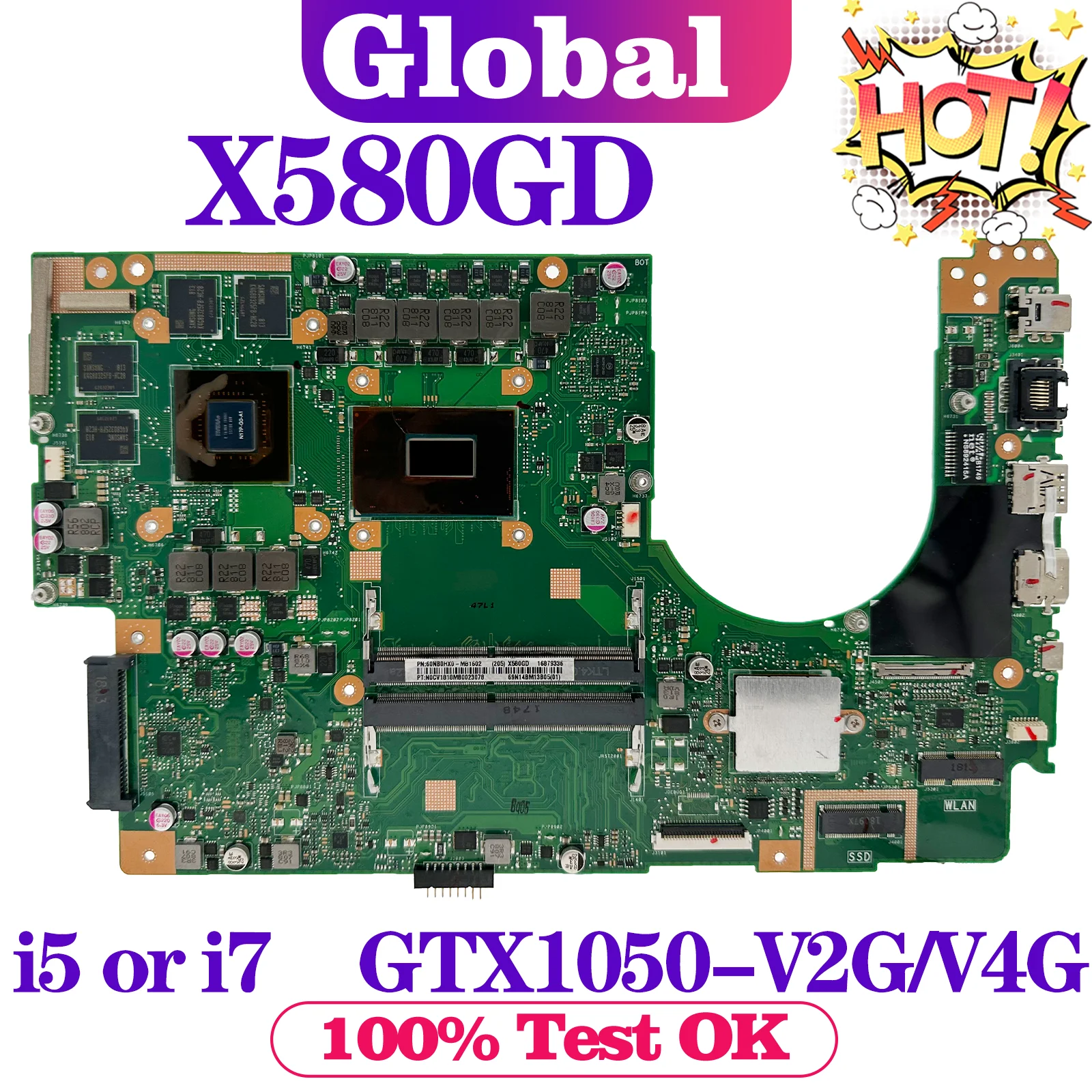 

KEFU Mainboard For ASUS Vivobook N580G NX580G M580G N580GD NX580GD M580GD X580GD Laptop Motherboard i5 i7 8th GTX1050-V2G/V4G