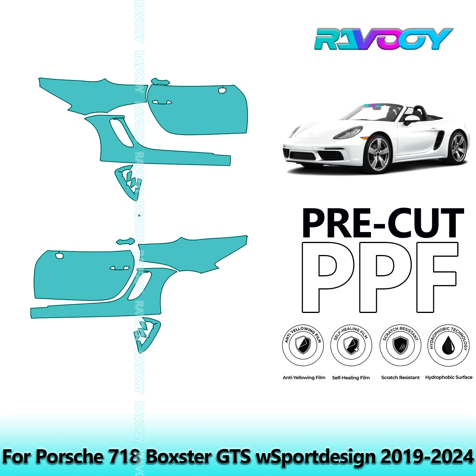 

For Porsche 718 Boxster GTS wSportdesign 2019-2024 8.5mil Pre-Cut PPF Door & A/B Pillar Kit TPU Paint Protection Film Set