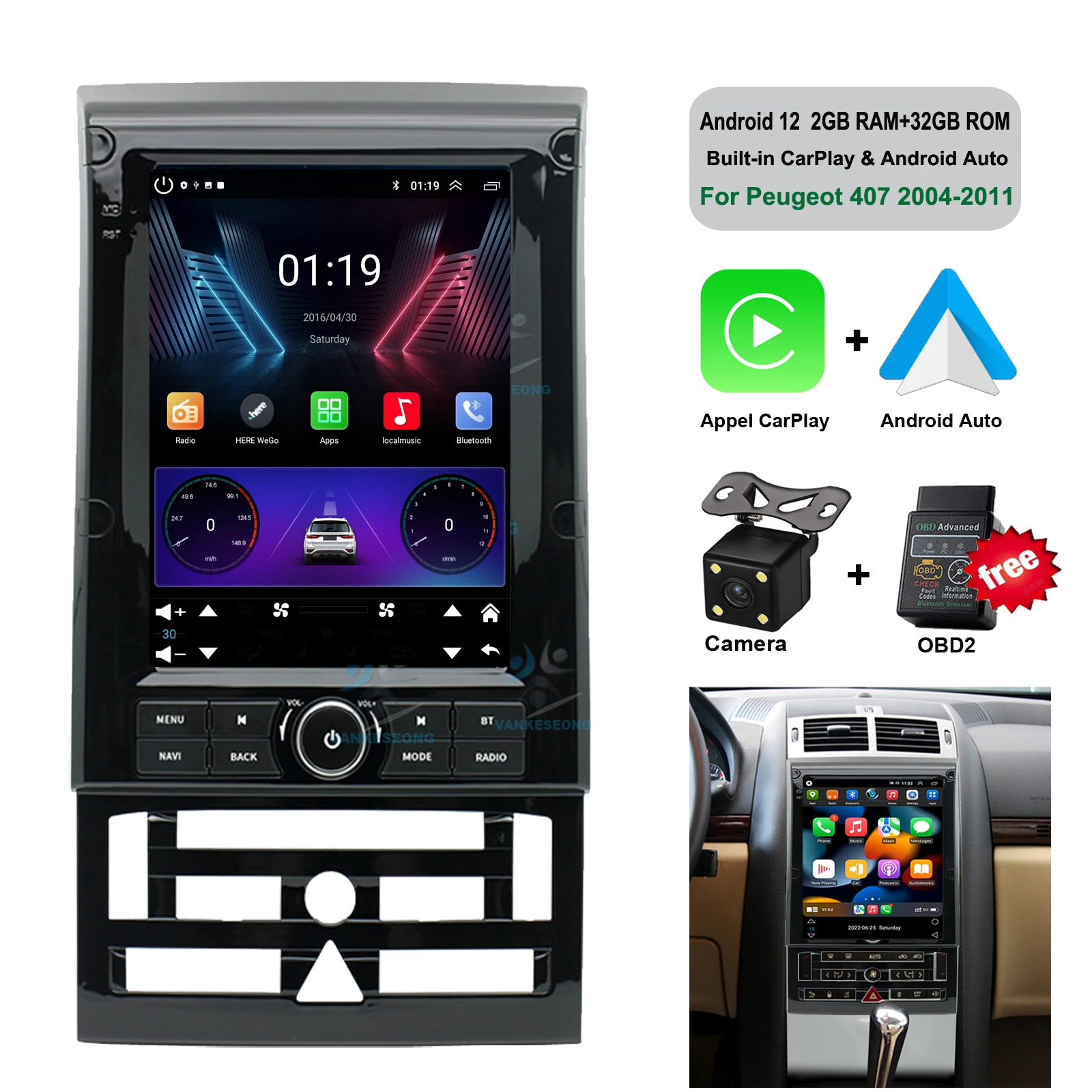 

9.7 inch Android 12 GPS Sat Nav For Peugeot 407 2004-2011TouchScreen Car Radio Stereo BT Wifi CarPlay Androd Auto Head Unit