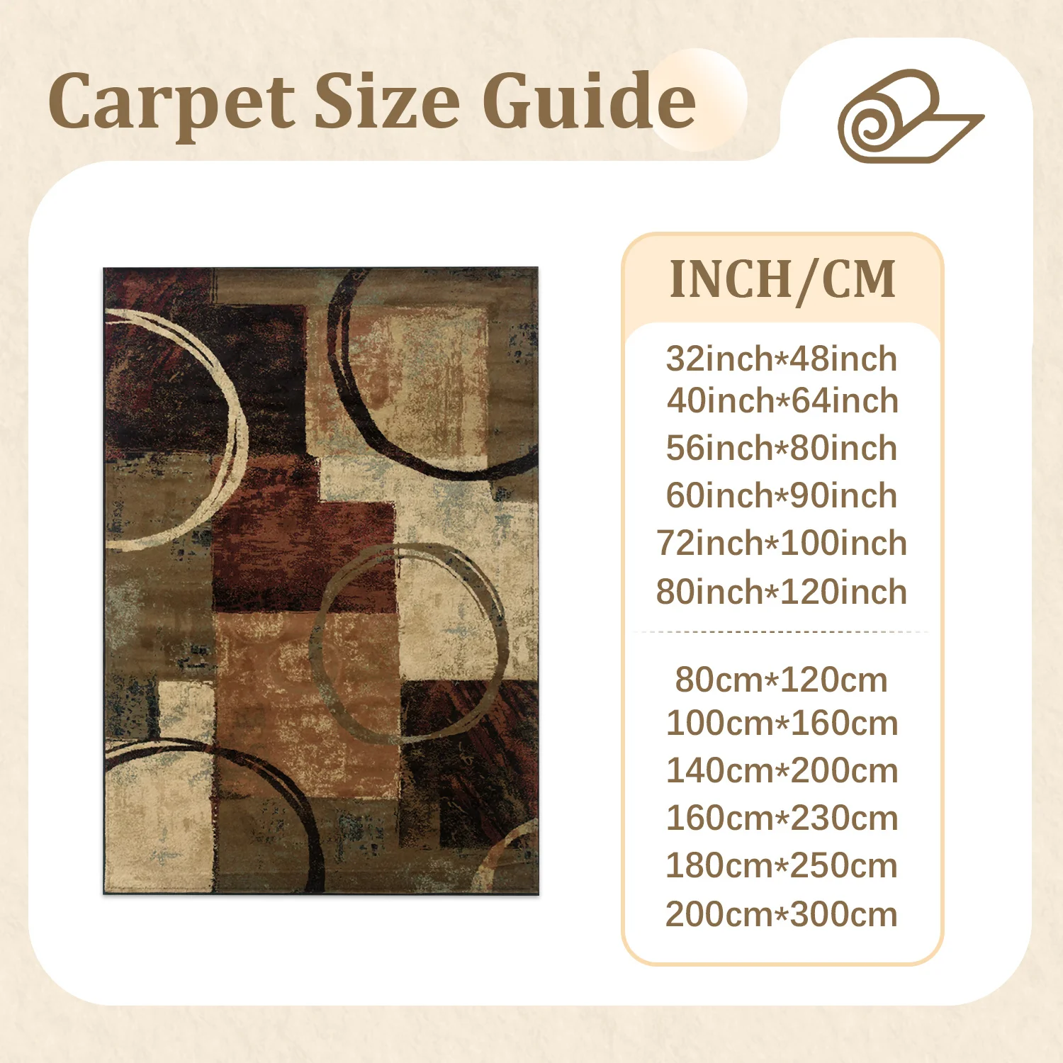 Large Indoor Area Rug, Soft Velvet Low Pile Rug with Non-slip Dotted Backing, Machine Washable Abstract Geometric Circles Blocks Rug, Earthy Brown Beige Modern Rug for Living Room Bedroom Entryway