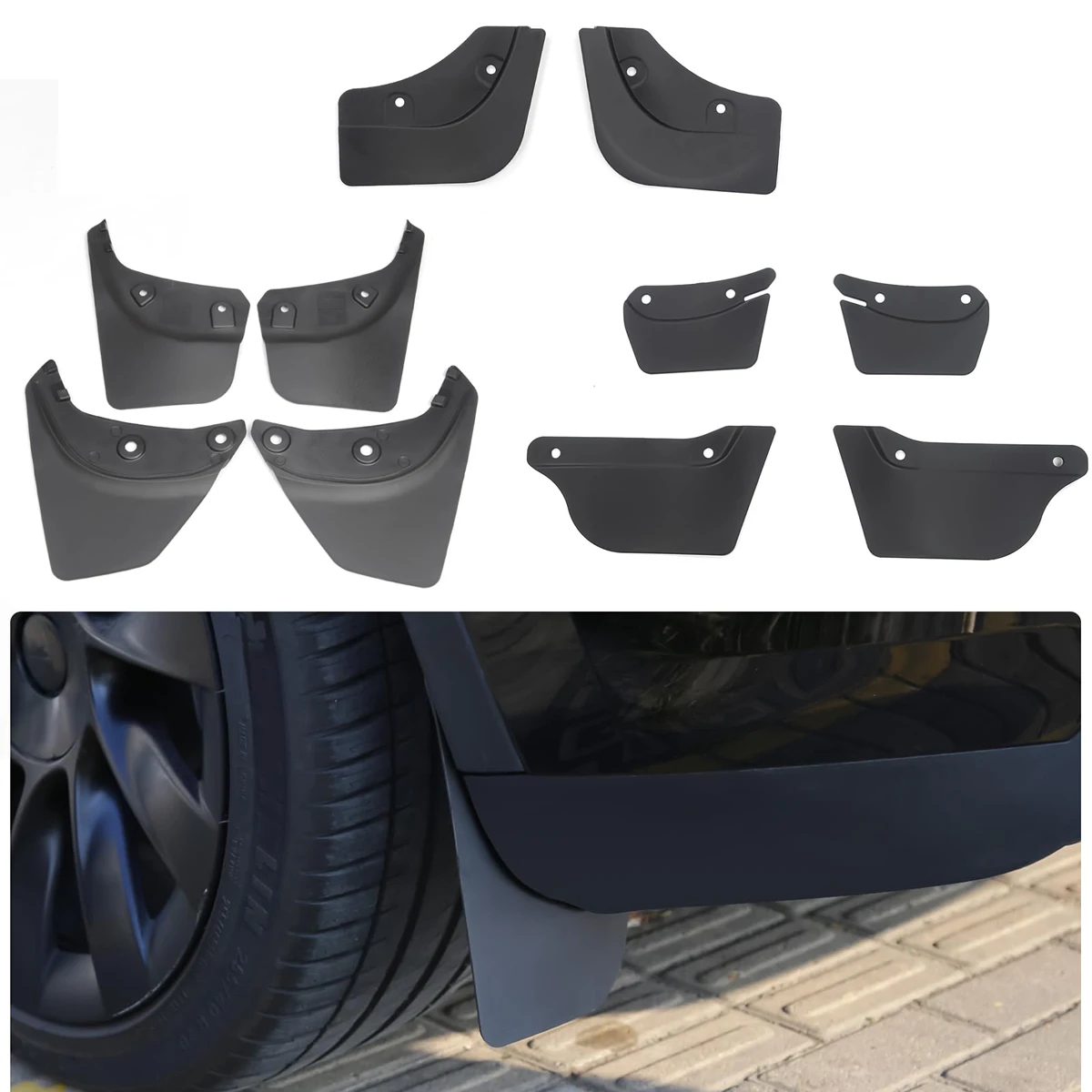 CNTSLNB Set of 4 for Tesla for Model Y/3 Mud Flaps with Full Protection, Punch-Free Splash Guards