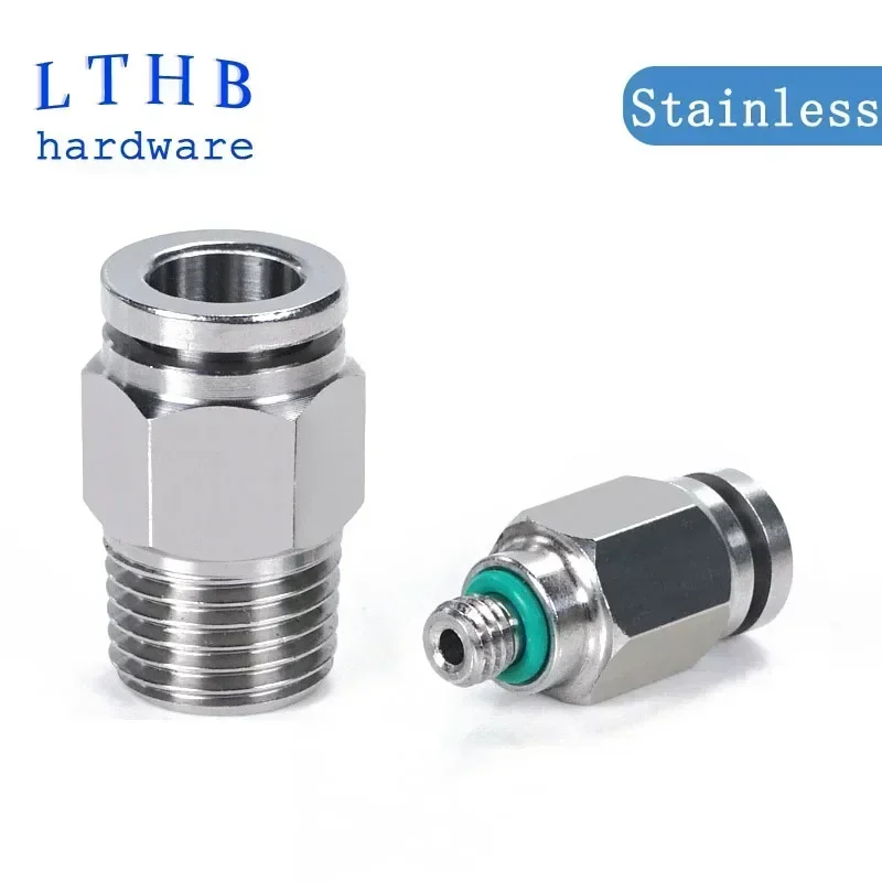 304 Stainless Steel Air Fittings Quick Coupling 4/6/8/10/12mm Male Thread BSPT M5 1/8 1/4 1/2 Push In Hose Pneumatic Connectors