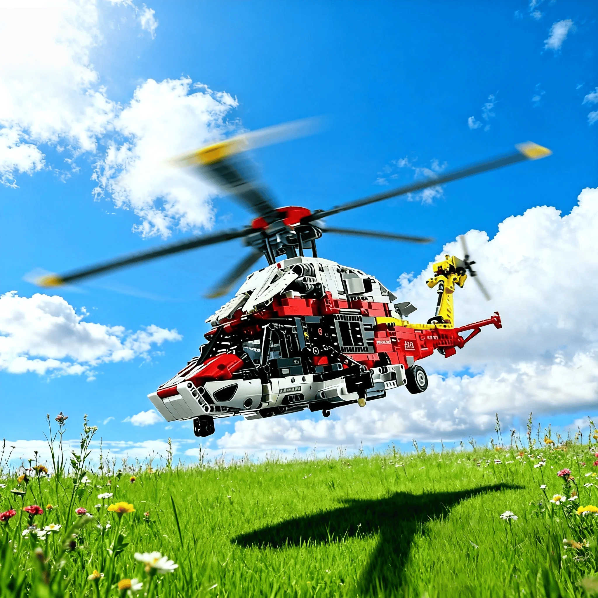 

Decoración del hogar 2026 nuevo divertido de alta dificultad divertido rojo y blanco 2001 piezas helicóptero de rescate modelo r