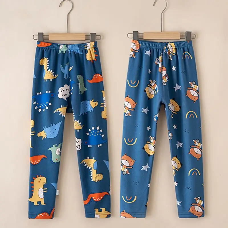 2PCS Winter Children's Boys Fleece Warm Thickened Boneless Autumn Cold Thick Soft Class A Boys Long Johns Bottoming Home Pants