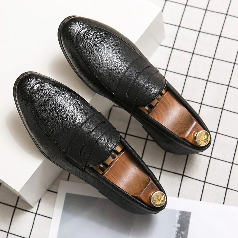 Spring Men Penny Loafers Leather Shoes Casual Leather Driving Shoes Soft Bottom Breathable Moccasins Lightweight Outdoor Shoes