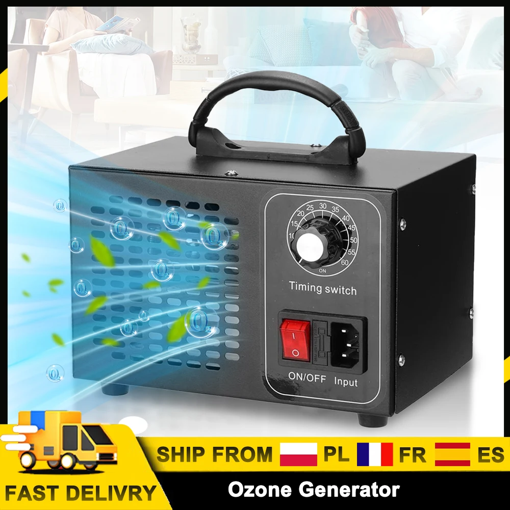 Generador de Ozono Purificador de Aire 60g/h, Purificación de Aire Multifuncional para Autos, Garajes, Hogar, Cocina, Olores, Habitaciones de Mascotas, Sótano, Oficina
