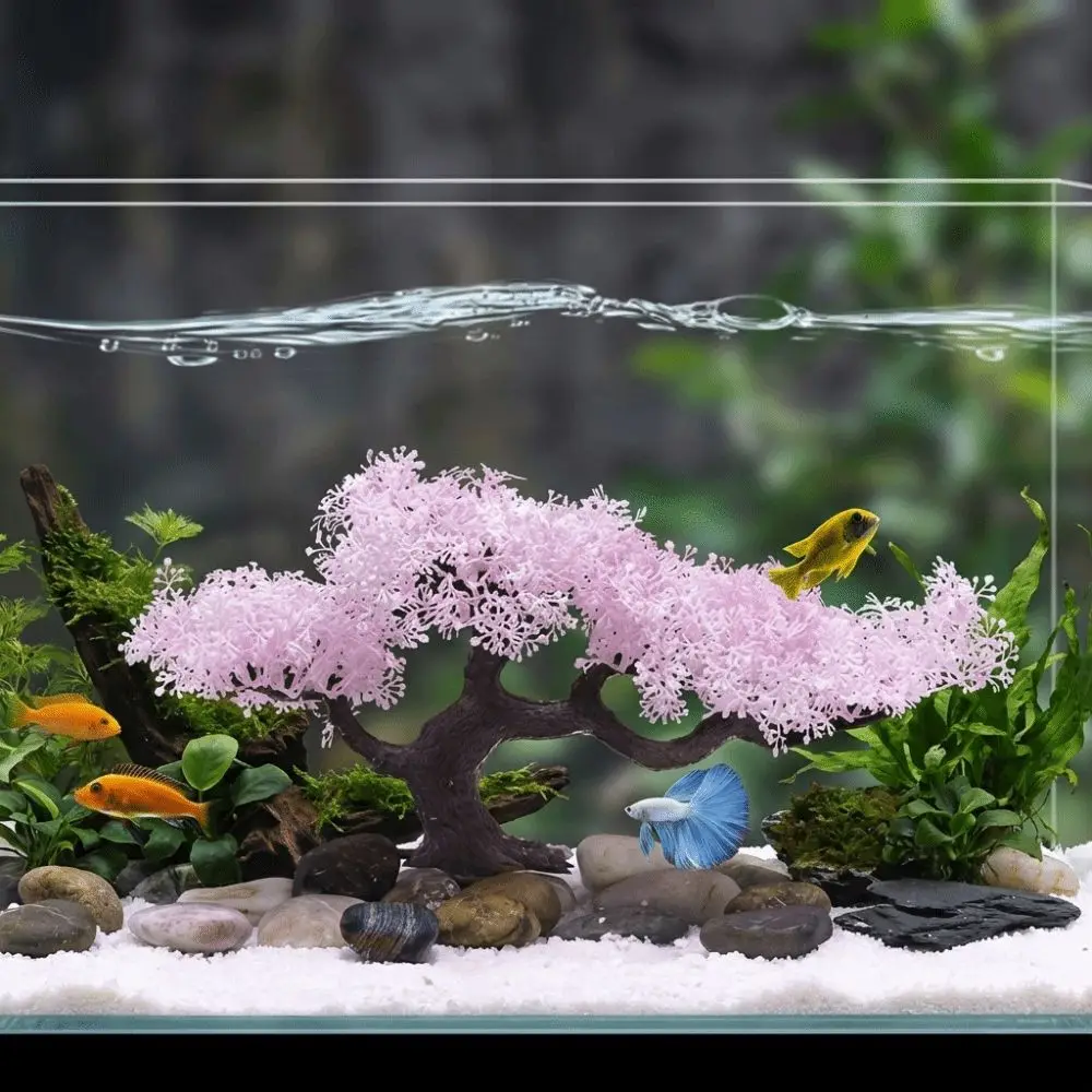 Realistic Aquarium Cherry Blossom Underwater Scene Simulation Cherry Blossom Tree Natural Look Irregular Artificial Plant