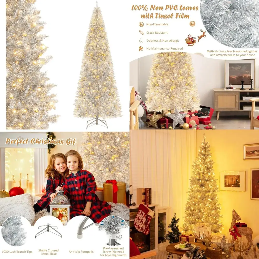 7-Foot Pre-Lit Silv… - image