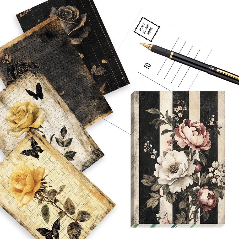 32 Stück/Set dunkle Vintage-Postkarten, Bauernhaus-Dekor-Stil, inklusive Rosen, Kürbissen, Schmetterlingen, Schlafzimmerdekoration für den Innenbereich