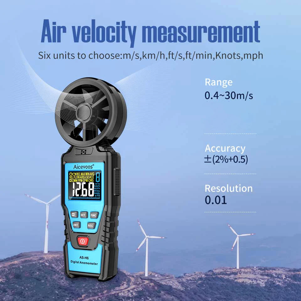 Aicevoos Digital Anemometer Handheld Wind Speed Meter Wind Power Temperature Humidity Measurement Air Volume Tester