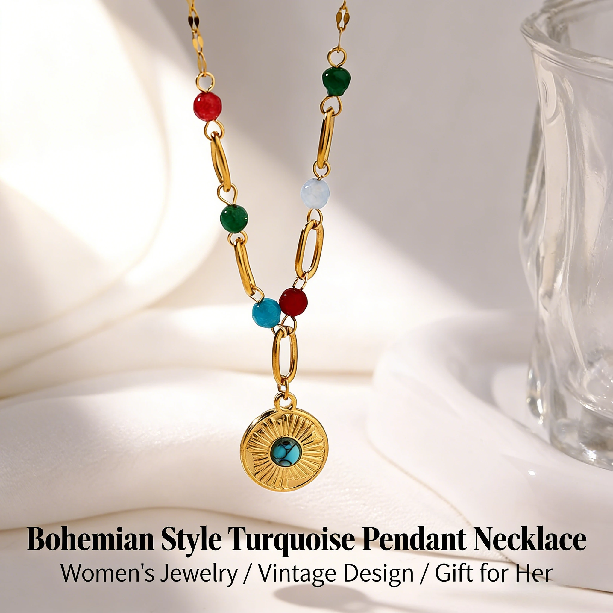 

Cuban Chain18K Stainless Steel Maillard Natural Stone Necklace, Autumn and Winter Sweater Chain Style, Factory Direct Shipping