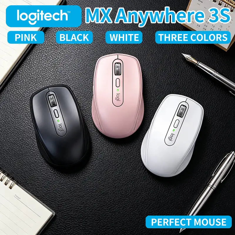 Logitech MX Anywhere 3S Travel Mouse - 8000 DPI, MagSpeed Scroll, Silent Click, 3-Device Connect for Outdoor Work
