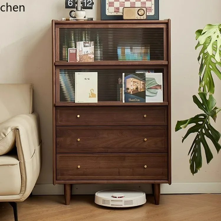 ZML Solid Wood Side Cabinet Living Room Sofa Dining Side Storage Cabinet Magazine Rack
