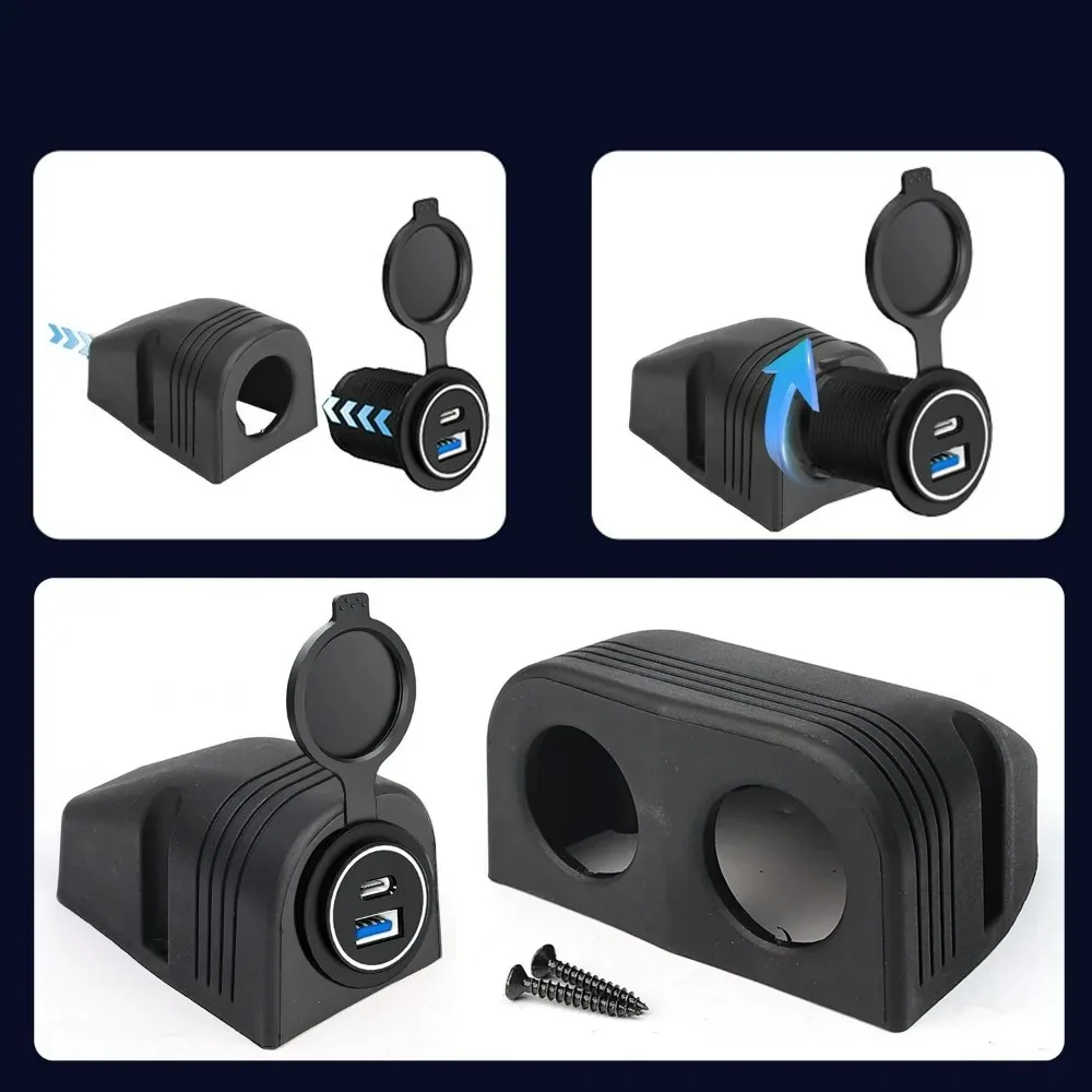 Car USB Tent Base Socket Holder Single/ Dual/ Triple Hole Power Outlet Panel ABS Mount Bracket for RV Truck DIY Modification view 2