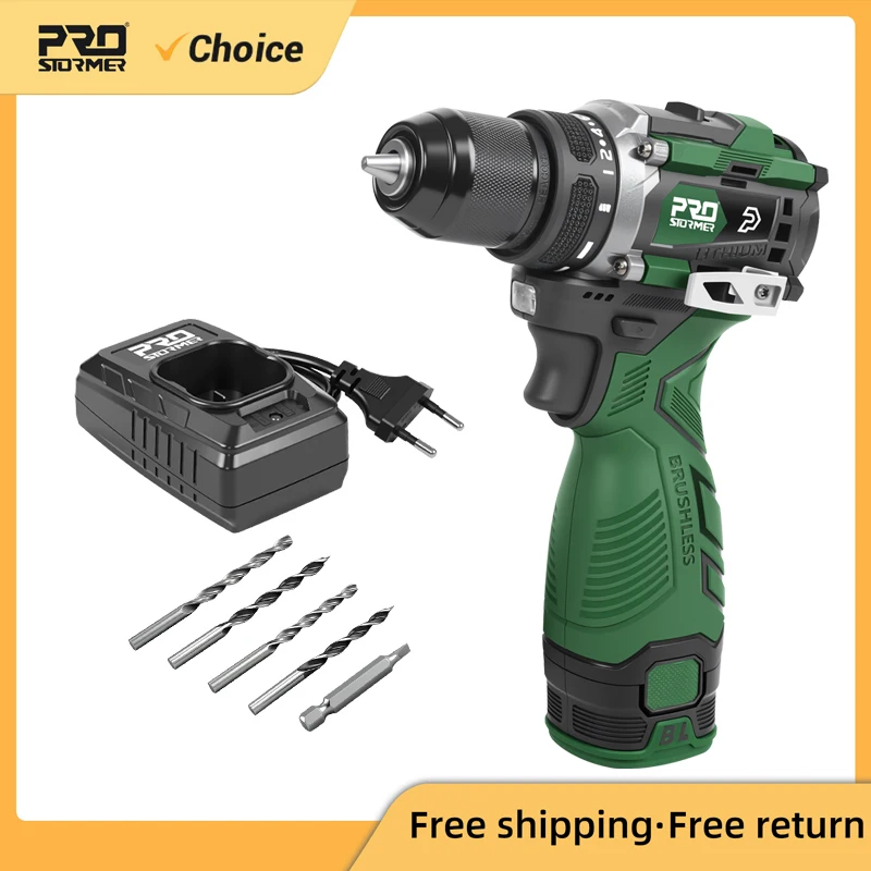 Electric Drill 17V 60NM Brushless Mini Li-ion Cordless 20+1 Driver Handheld Drill Power Tools LED Light Home DIY By PROSTORMER