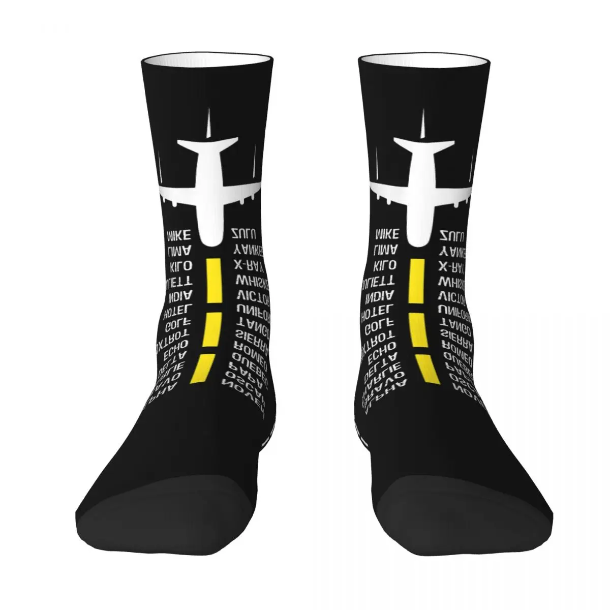 Phonetic Alphabe Flying Gift Airplane Pilot Airplane Lover Socks Travel 3D Print Boy Girls Mid-calf Sock