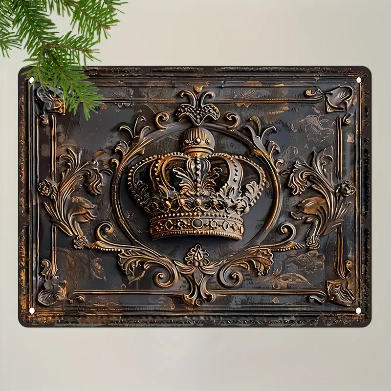 

Vintage Crown Iron Wall Decor Sign, Classic Style Metal Tin Plaque for Street, Garden, Patio, Garage, Home, Cafe, Bar, Club