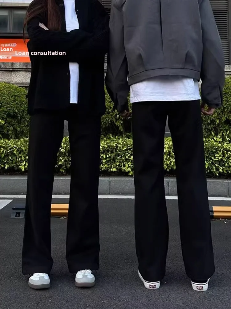 

American High Street Parisian Knife Thiened Fce Slimming Jeans Men Women Cleanfit Pants Wide Leg Youth Trend Winter Warm