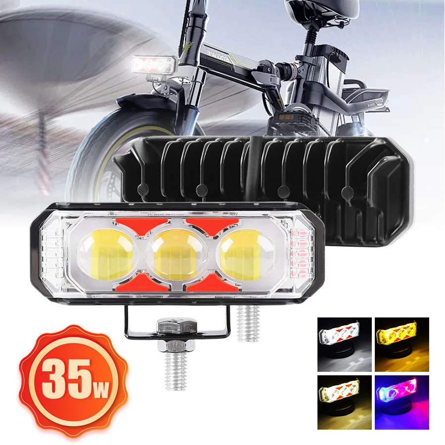 Motorcycle LED spotlight With Red Blue light Flashing High and Low Beams Suitable For off-Road Vehicle lights