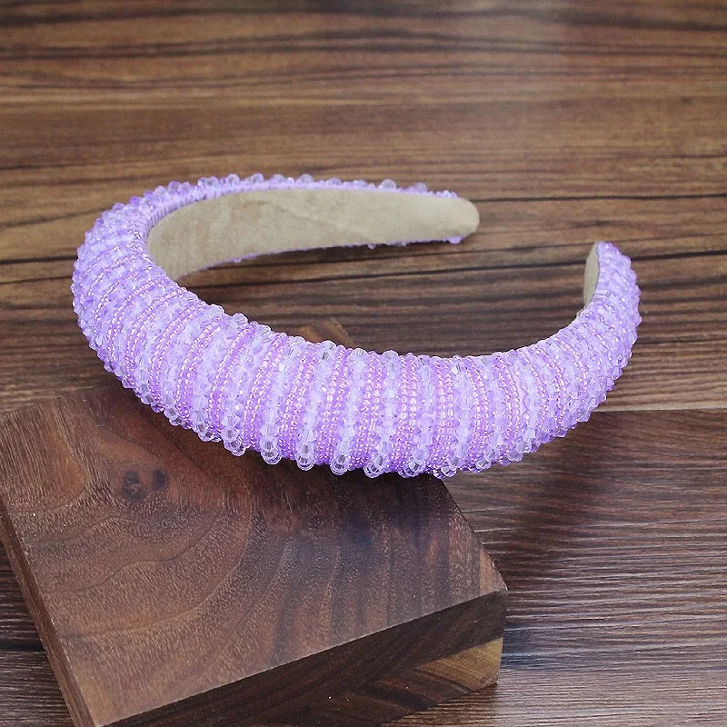 Handwoven Colorful Pink Crystal Beaded Padded Luxury Hairbands Baroque Headbands For Women Wedding Hair Accessories