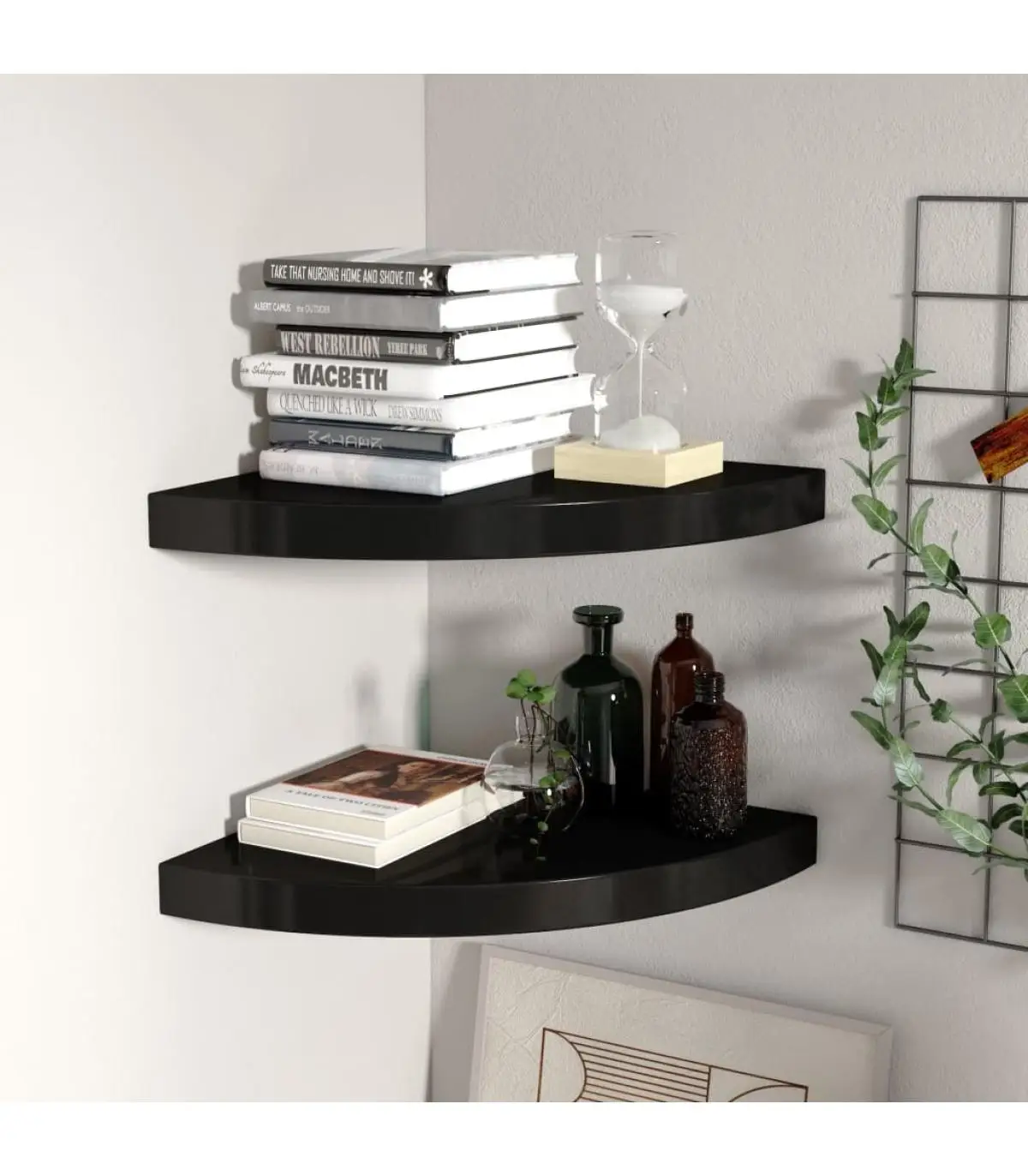 2 Pcf Black 35x35x3,8 cm Floating Corner Shelf Shelf Rack