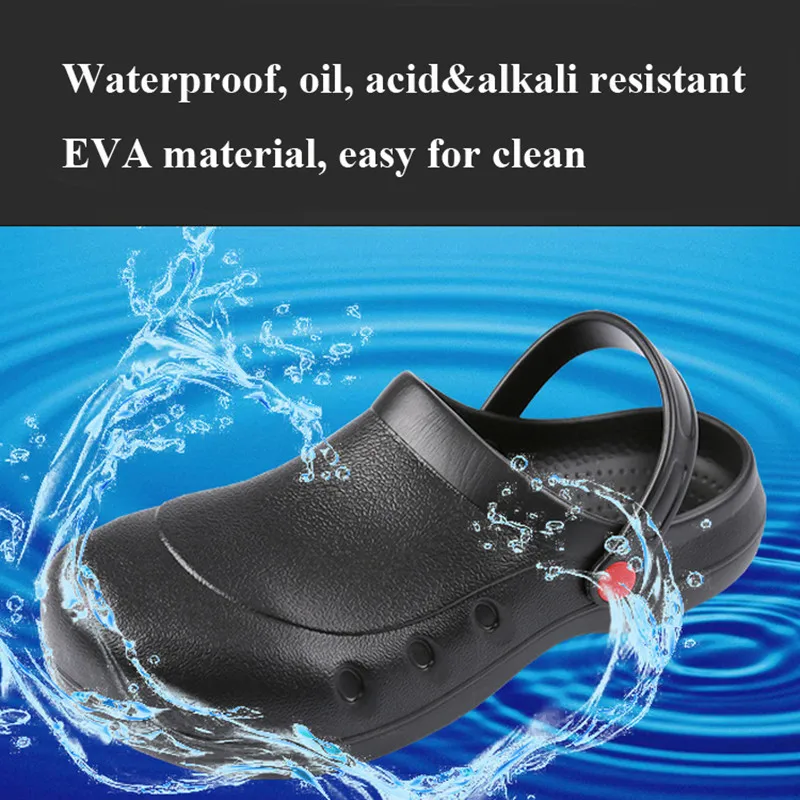 YISHEN Slippers Non-slip Waterproof Oil-proof Kitchen Chef Safety Work Shoes Steel Toe Hospital Nurse Slippers Unisex Shoes